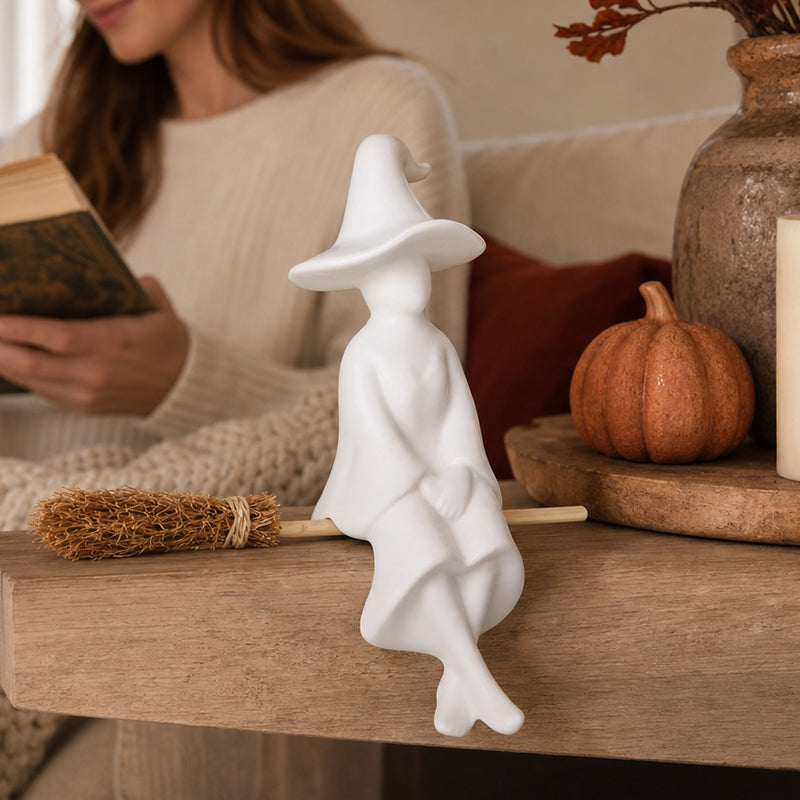 Witch Figurine - Cozy Halloween Fireplace & Bookshelf Decor🏡🧙♀️