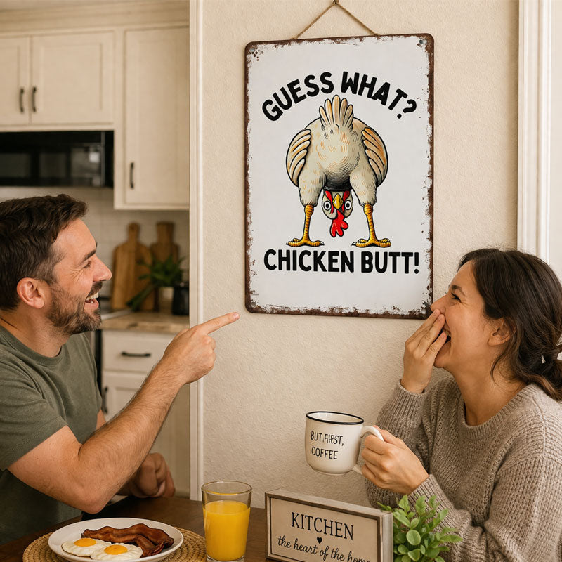 "Chicken Butt" Vintage Humor Sign 🐔 — The Ultimate Conversation Starter for Your Farmhouse Kitchen