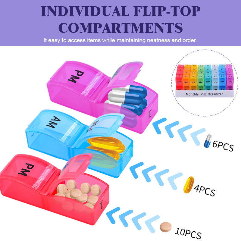 💖Mother’s Day Sale: 50% OFF!💊📅 Daily 31-Day Pill Organizer Travel Case – 🔒📦 4-Week Medication Box with Compartments & Labels, Ideal for Weekly Planning, Vacations & Seniors, Compact Storage