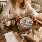 Vintage Country Style Humorous Welcome Sign | "This Is My Happy Place" Wooden Round Decorative Door Sign