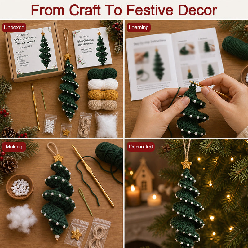 ☃️ Crochet Snowman Spiral Ornament DIY Kit | Complete Beginner-Friendly Set with Soft Yarn, Crochet Hook, Festive Beads, Snowflakes & Step-by-Step Guide 🧶🎄✨