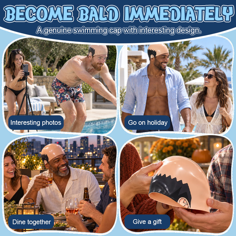 😂 Funny Bald Illusion Swimming Cap | Prank Pool Party Accessory