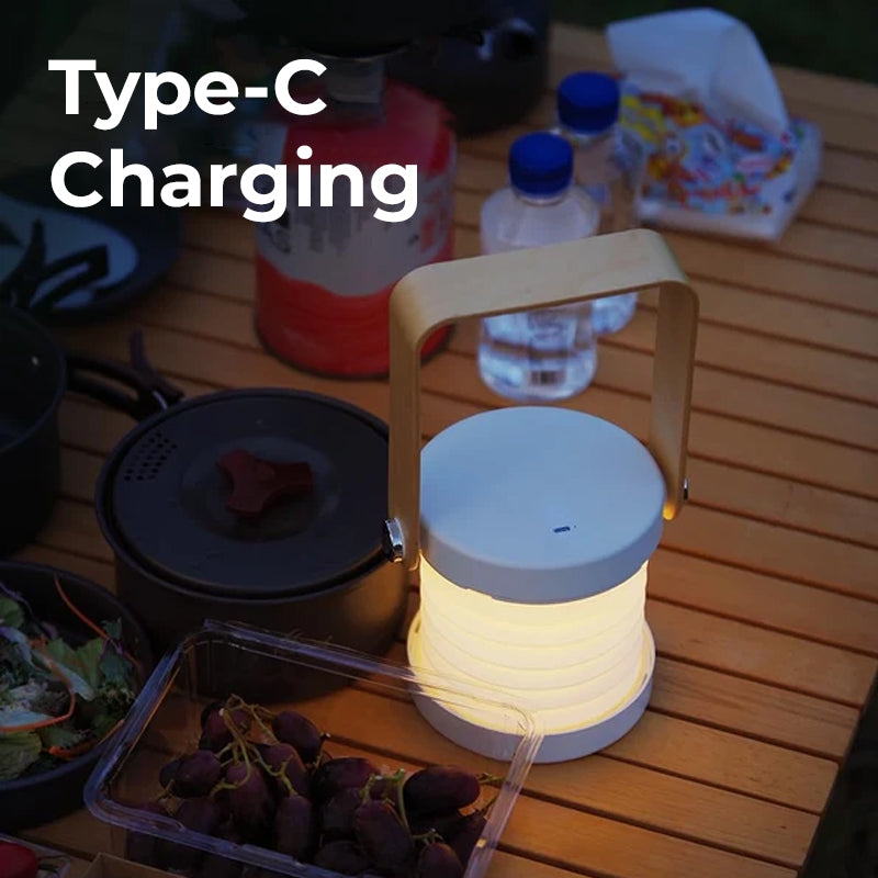 🏮 Collapsible 2‑in‑1 Portable Lantern Night Light, Type‑C Rechargeable Bedside Reading Lamp