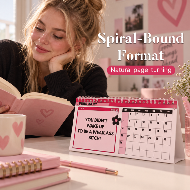 🎀 2027 Motivational Desk Calendar | Cheeky Pink Y2K Vibe