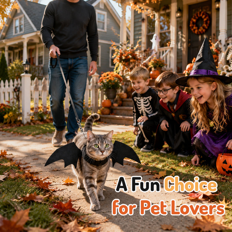 🦇 Halloween Bat‑Wing Pet Costume, Cute Spooky Wing Outfit for Cat Small‑Dog Holiday Photo Prop