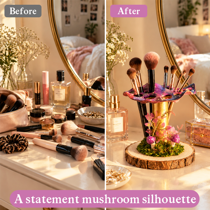 🍄 Mushroom Makeup Brush Holder | Whimsical Fairycore Vanity Vibe