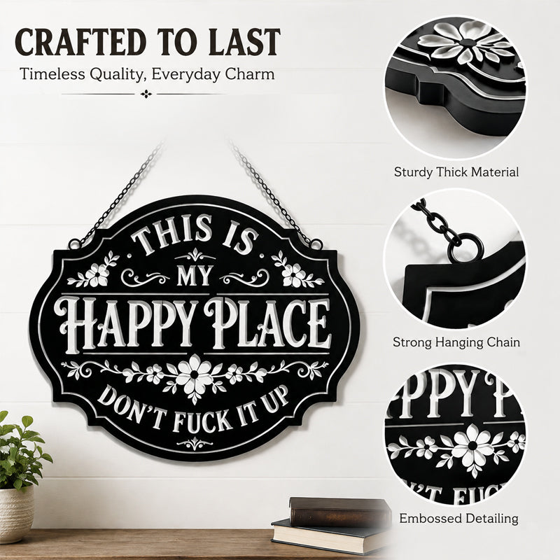 😄 Sassy Happy‑Place Vintage Metal Wall Sign, Funny Porch & Patio Wall‑Hanging Decor