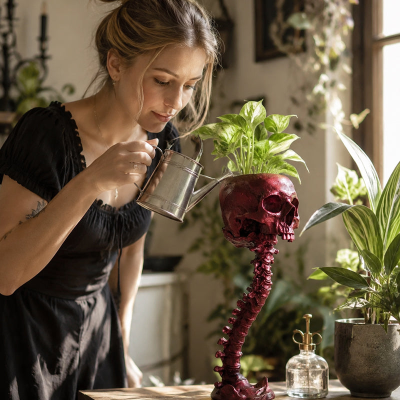 💀🖤Gothic Skull Planter And Skeleton Vase Spooky Home Decor