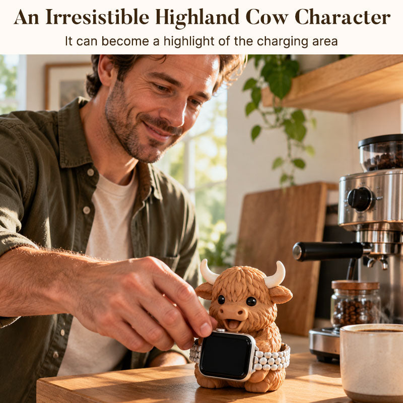 🐮 Highland Cow Smartwatch Charging Stand — No More Lost Watch Chargers!