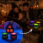 🔮 Hollow‑Cut Witch Cauldron LED Tea‑Light Lamp, Spooky Halloween Tabletop Decor Ornament