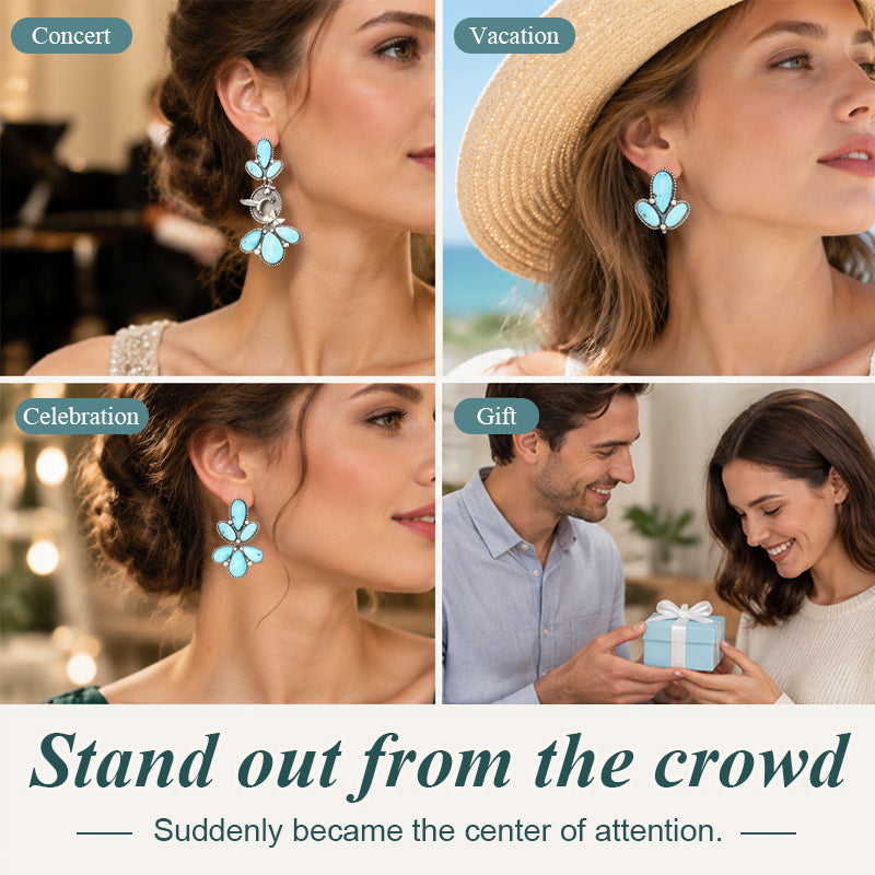 🌵 Bold Western Boho Turquoise Floral Drop Earrings | Unique Vintage Statement Jewellery