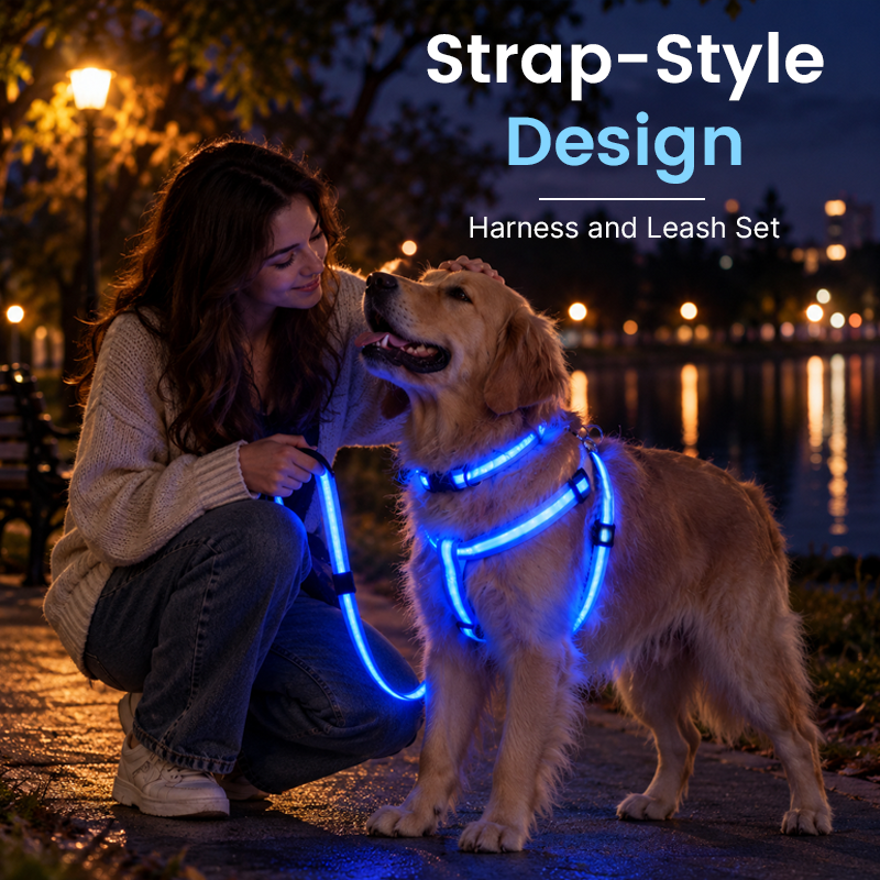 🐕 LED Light-Up Dog Harness & Leash Set – Stylish Glow for Night Walks!