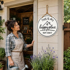 🏡✨Happy Place Round Sign – Farmhouse Garden Decor