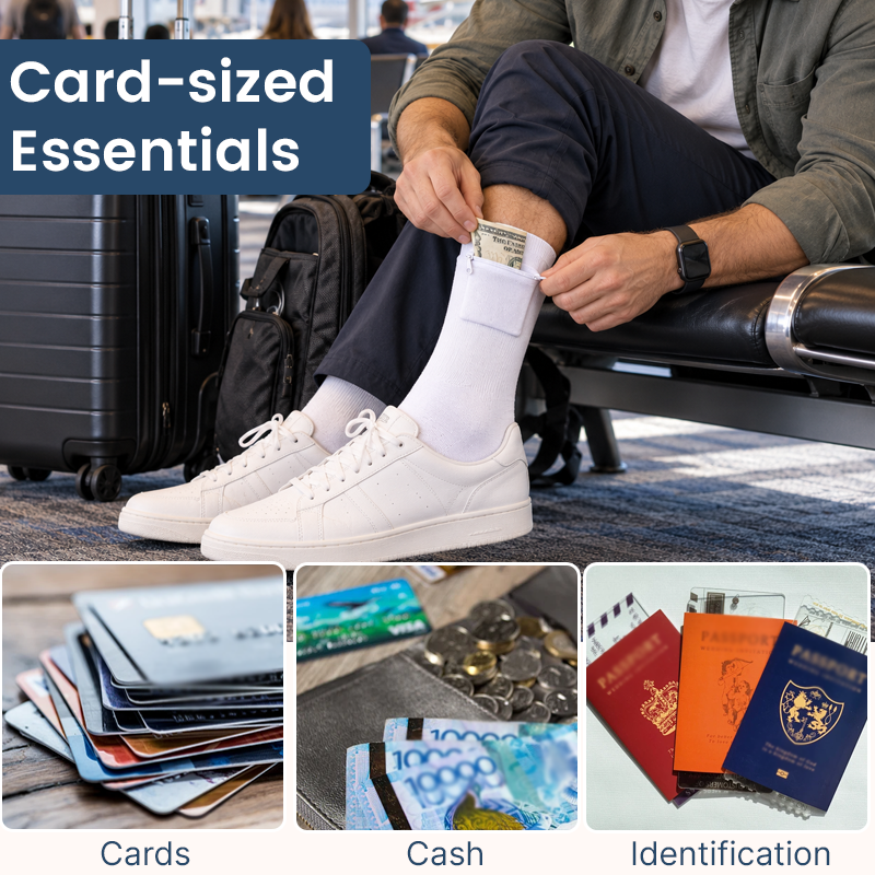 🧦 Hidden Zip Pocket Travel Socks | Discreet Secure Storage