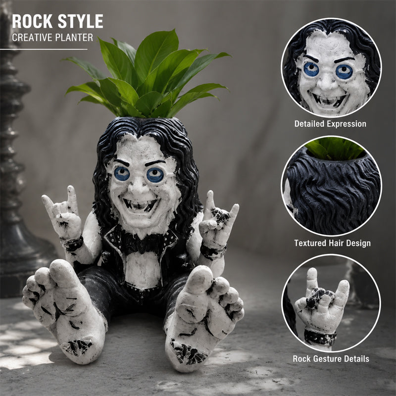 🤘 Rock‑On Gesture Face Succulent Planter, Quirky Rock‑and‑Roll Plant Pot