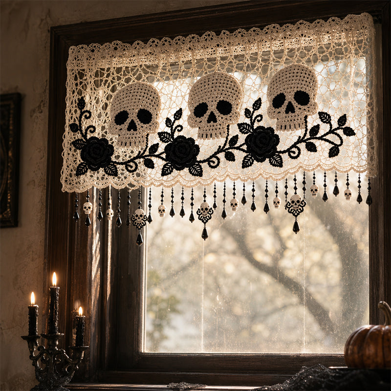 💀 Spooky Elegance Skull  Valance Curtain 🌹