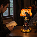 🎃👻 Stained‑Glass Ghost Bat Pumpkin Table Lamp With Skeleton Base