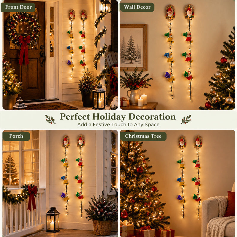 🎄 Handmade Climbing Gnome Christmas String Lights, Indoor Outdoor Wall Hanging Holiday Decor