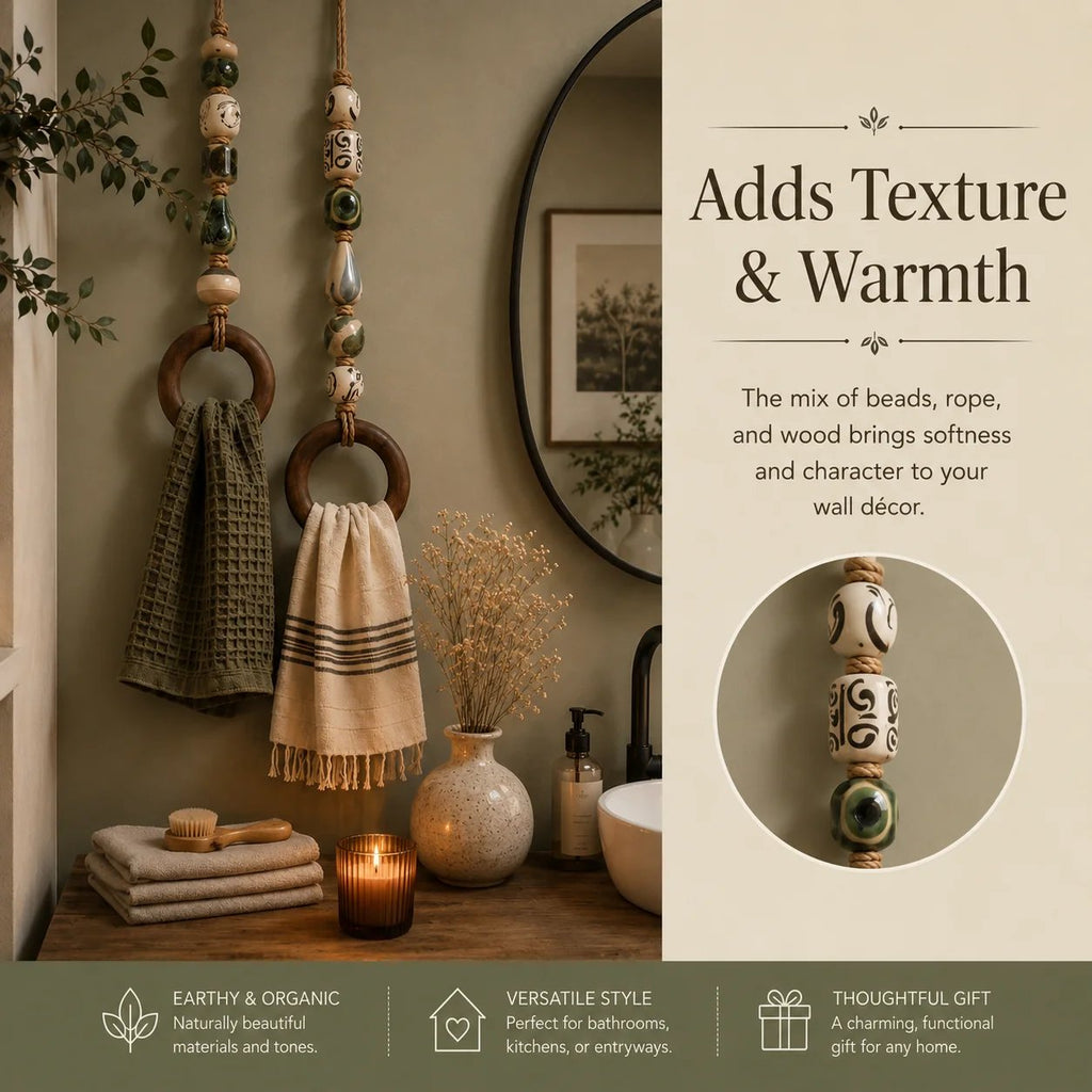 🧺 Beaded Wooden‑Ring Towel Hanger ✨ Boho‑Style Functional Wall Accent