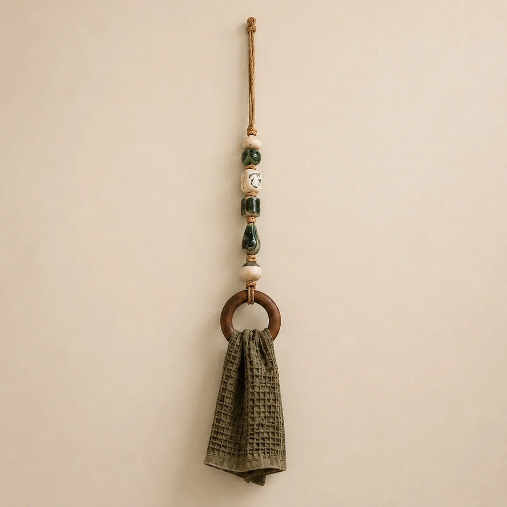 🧺 Beaded Wooden‑Ring Towel Hanger ✨ Boho‑Style Functional Wall Accent