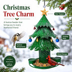 🎄 Star‑Topped Christmas Tree Metal Bird Feeder With Bells & Water Cups