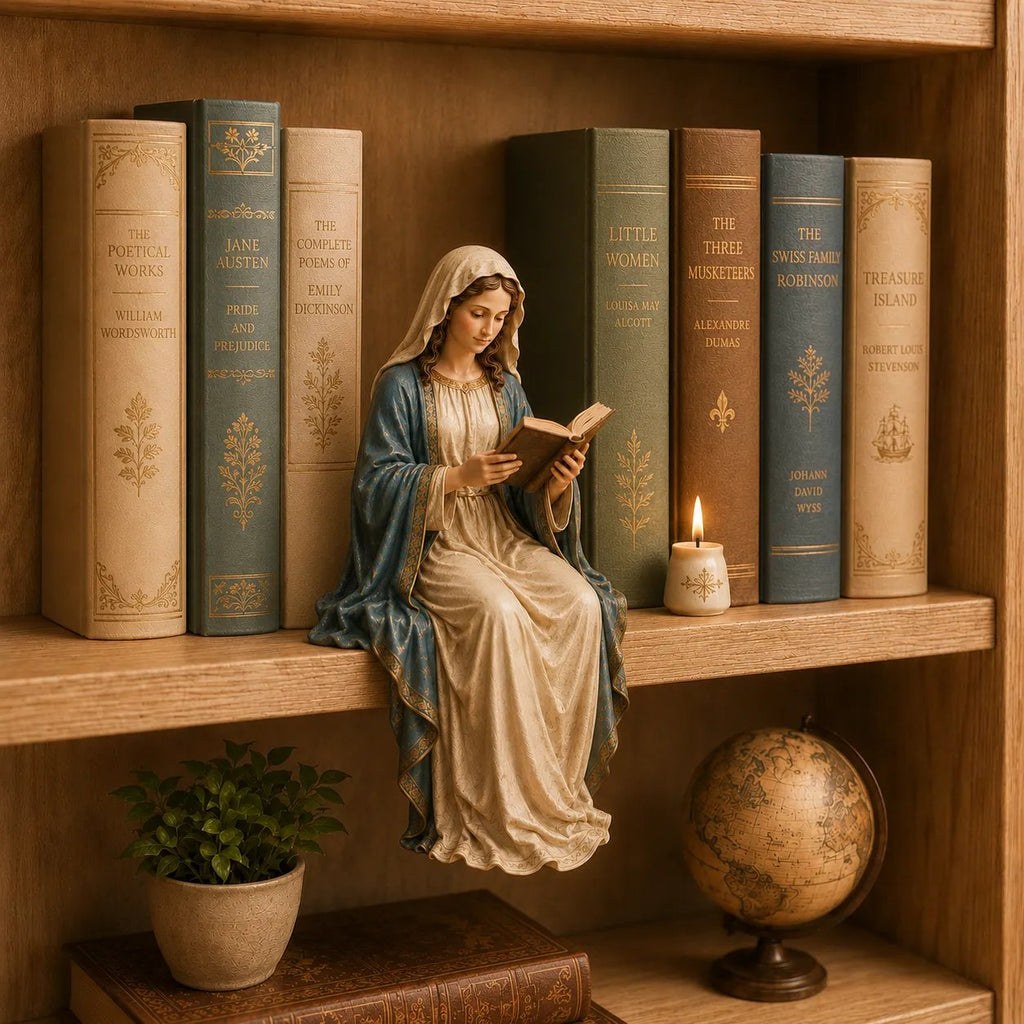 🎁Last Day 49% OFF 📖 Handcrafted Virgin Mary Reading Bookshelf Figure