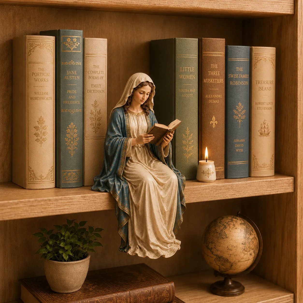 🎁Last Day 49% OFF 📖 Handcrafted Virgin Mary Reading Bookshelf Figure