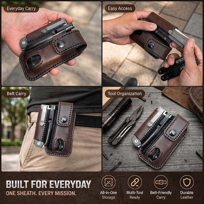 🗡️ Snap‑Closure EDC Belt Leather Tool Sheath