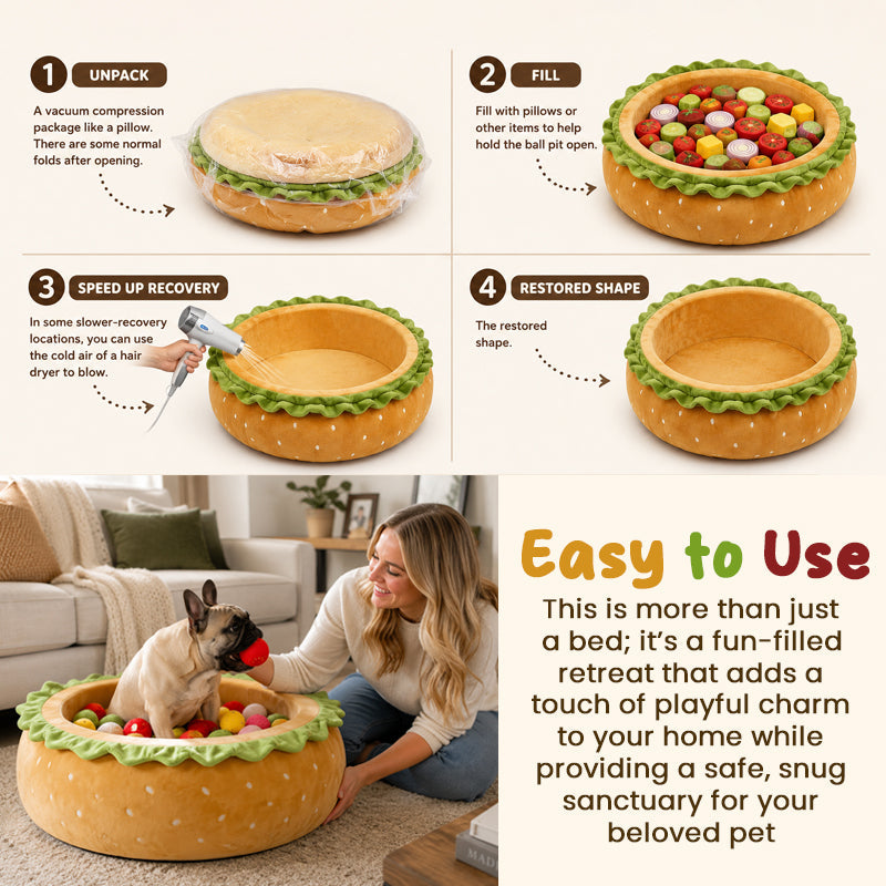 🍔 Elegant Collectible Hamburger Shaped Pet Cave Bed | Novelty Plush Holiday Home Decor Gift for Pet Lovers