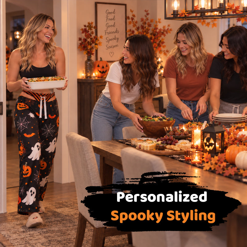 🎃 Spooky Season Allover Print Pants, Perfect for Halloween Night Gatherings