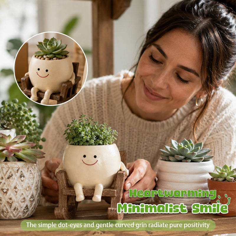 🪑 Rocking Chair Face Resin Planter | Cute Smiling Character Succulent Pot For Windowsill Desk Decor