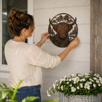 🏔️ Highland Cow Mountain‑Scene Metal Wall Decor – Rustic Open‑Work Farmhouse Art