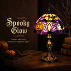 🎃👻 Stained‑Glass Ghost Bat Pumpkin Table Lamp With Skeleton Base