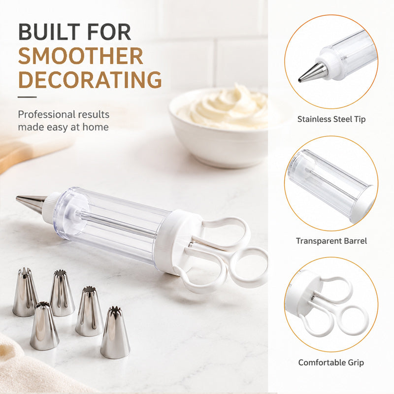 🎉 2026 Sale — Over 21,000 Sold! 🧁✨ Stop wrestling with messy piping bags — this stainless steel decorating gun fills, frosts, and finishes in seconds. One tool, endless creativity. 🍰
