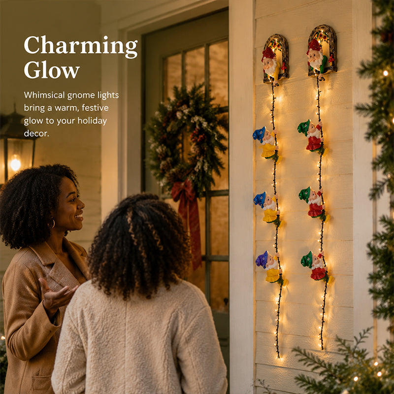 🎄 Handmade Climbing Gnome Christmas String Lights, Indoor Outdoor Wall Hanging Holiday Decor