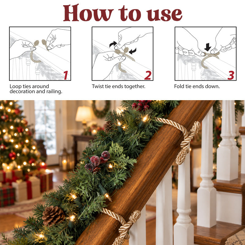 🎄Christmas Wreath Fastening Ties | Reusable Holiday Decor Securing Cords