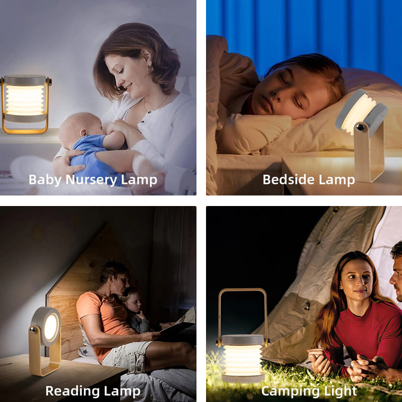 🏮 Collapsible 2‑in‑1 Portable Lantern Night Light, Type‑C Rechargeable Bedside Reading Lamp