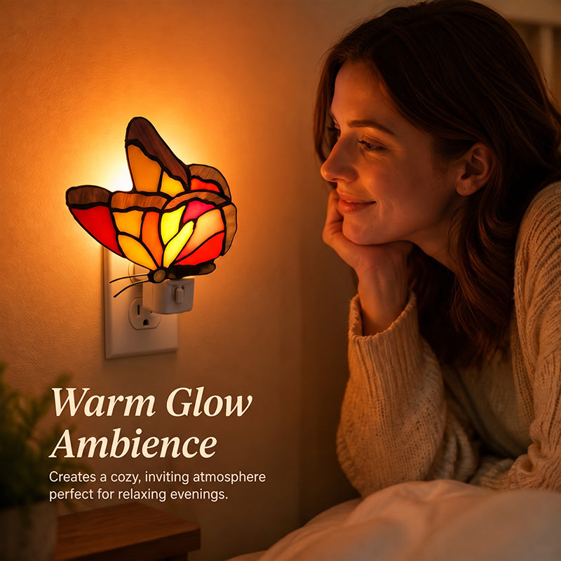 🦋🌼 Stained‑Glass Decor Plug‑In Night Lamp