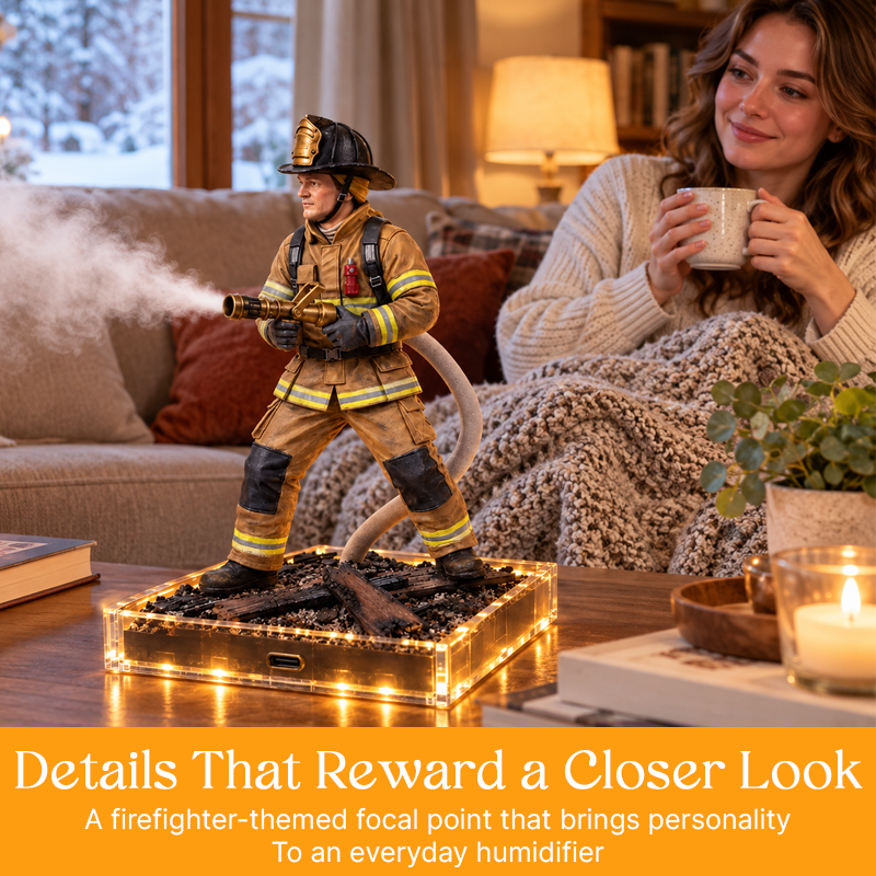 🚒 Firefighter Figurine Humidifier – Unique Decor Desk Mist Maker