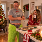 🎄 Festive Green Party Trousers, Eye‑Catching Leopard Triangle Detail For Christmas Costume Events