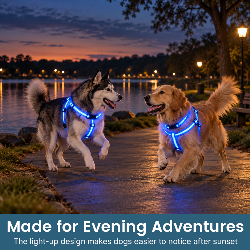 🐕 LED Light-Up Dog Harness & Leash Set – Stylish Glow for Night Walks!