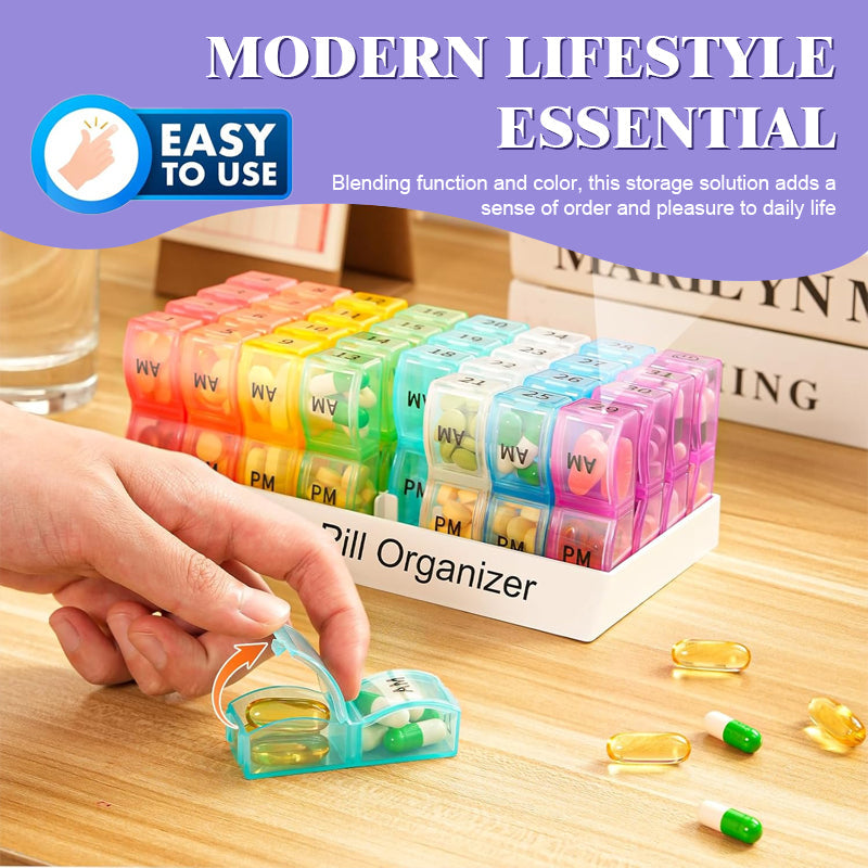 💖Mother’s Day Sale: 50% OFF!💊📅 Daily 31-Day Pill Organizer Travel Case – 🔒📦 4-Week Medication Box with Compartments & Labels, Ideal for Weekly Planning, Vacations & Seniors, Compact Storage