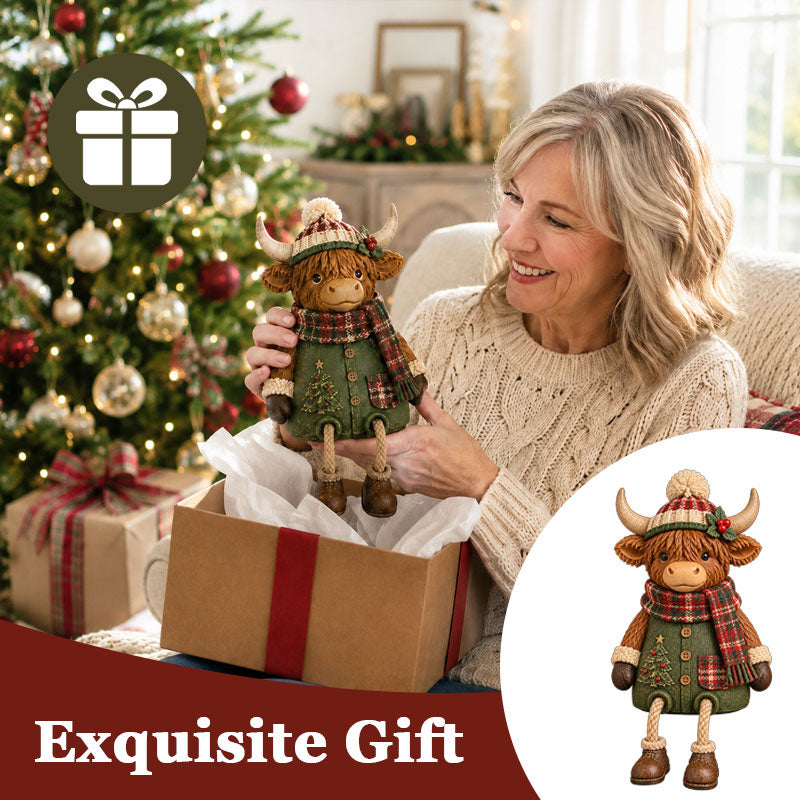 🎄 Christmas Cow Figurine 🐮 Cozy Farmhouse Holiday Shelf Decor