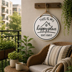 🏡✨Happy Place Round Sign – Farmhouse Garden Decor