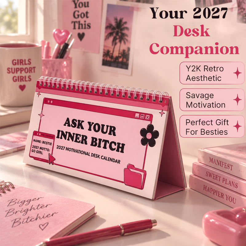 🎀 2027 Motivational Desk Calendar | Cheeky Pink Y2K Vibe