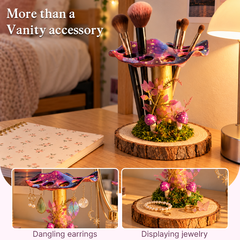 🍄 Mushroom Makeup Brush Holder | Whimsical Fairycore Vanity Vibe