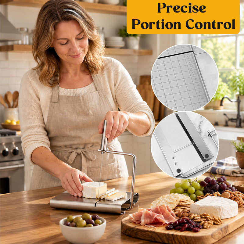 🧀✨ Stainless Steel Cheese Slicer with Scale – Effortless Even Slices for Your Platters!