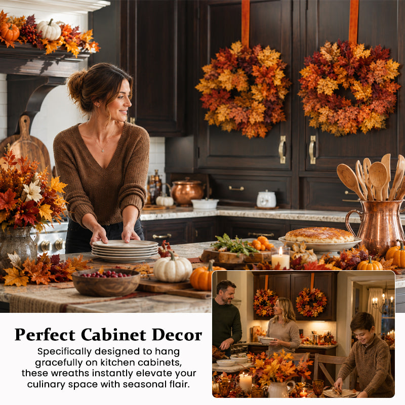 🍂Autumn Maple Leaf Kitchen Cabinet Wreaths with Ribbon