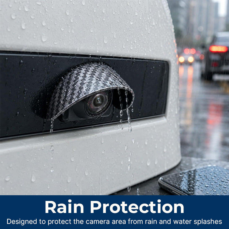 🚗 Rear‑View Camera Rain Shield Cover ✨ Carbon‑Style Splash & Dust Protector