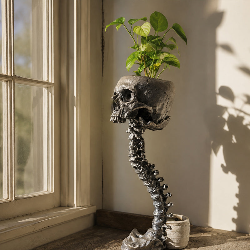 💀🖤Gothic Skull Planter And Skeleton Vase Spooky Home Decor